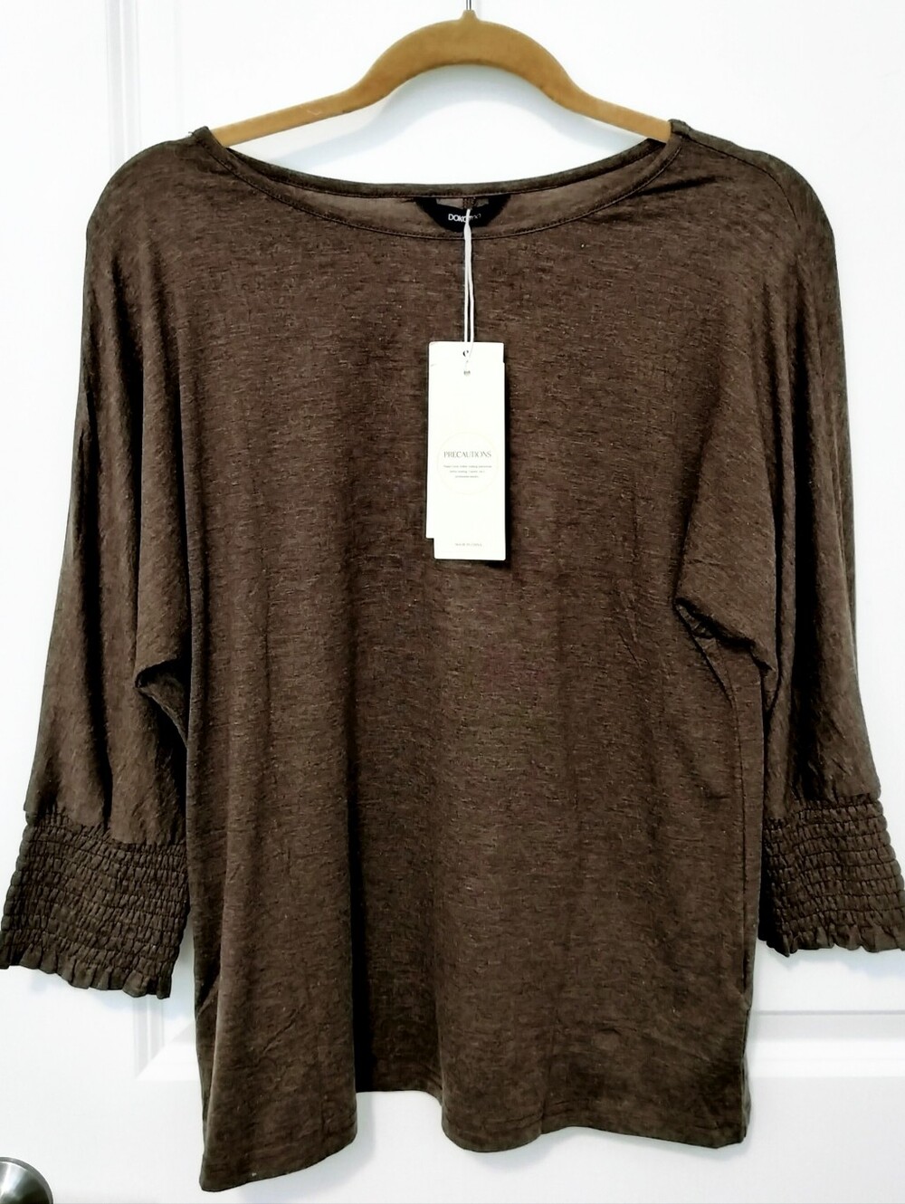 Dokotoo Women's M Brown Smocked-Sleeve Knit Top